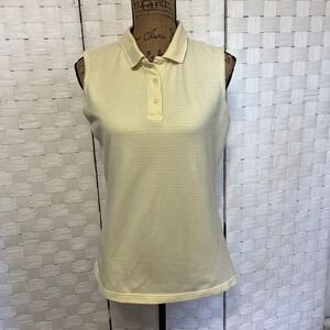 IZOD‎ Club Sleeveless Polo Shirt Striped Classic Collared Butter Yellow Size XL